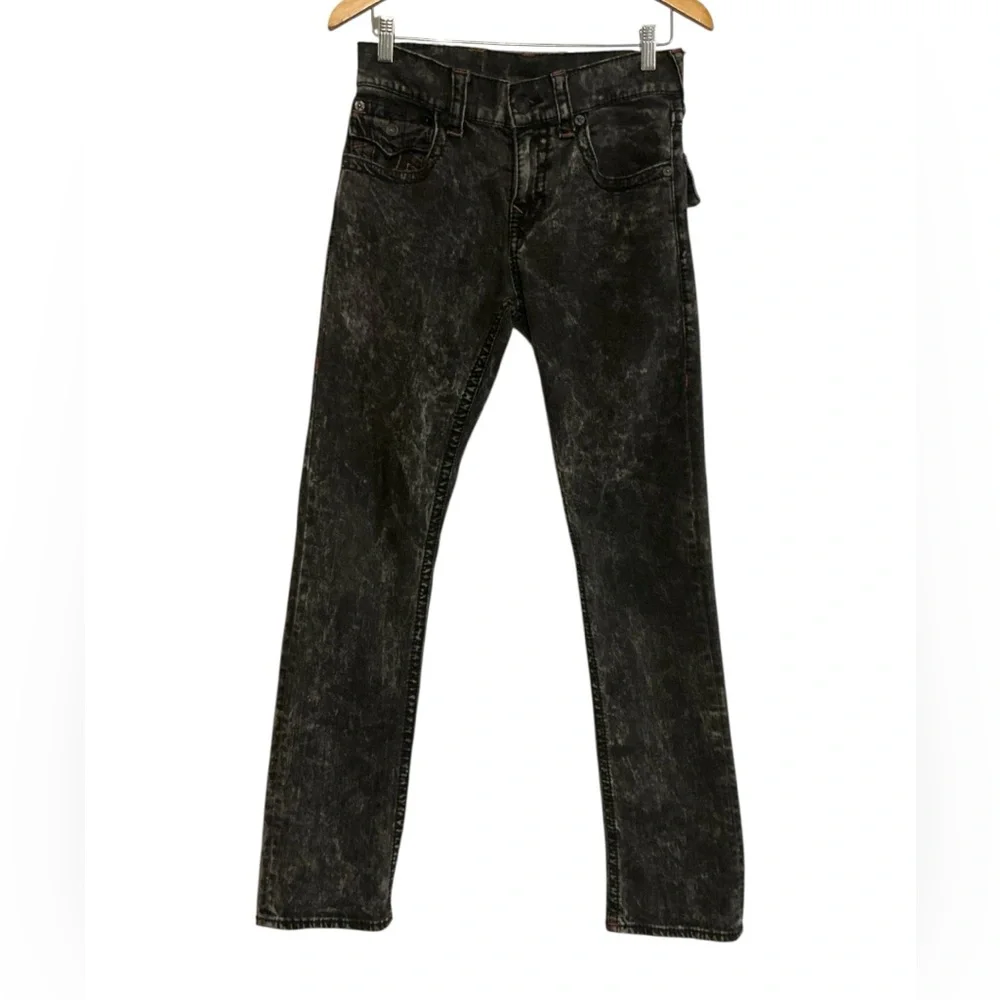 True Religion Men's Black Acid-Wash Slim Straight‎ Jeans size 30X31